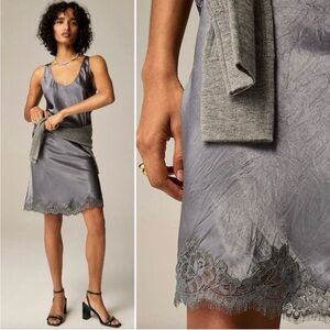 J. Crew Gwen Silver Gray Satin Lace Mini Skirt Size Small